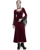 Punk Rave Daily Life Womens Long Gothic Velvet Applique Maxi Dress - Red