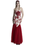 Punk Rave Womens Long Gothic Floral Sequined Wedding Prom Dress - White & Red