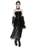 Dark In Love Womens Long Baroque Gothic Velvet & Lace Applique Evening Prom Dress