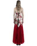 Punk Rave Womens Long Gothic Floral Sequined Wedding Prom Dress - White & Red