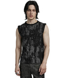 Punk Rave Mens Apocalyptic Gothic Broken Knit Tank Top Vest - Distressed Grey & Black