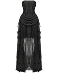 Punk Rave Womens Long Gothic Mesh Strapless Dress With Embroidered Lace