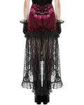 Dark In Love Long Gothic Vampire Crushed Velvet & Lace Fishtail Skirt - Red & Black