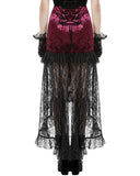Dark In Love Long Gothic Vampire Crushed Velvet & Lace Fishtail Skirt - Red & Black