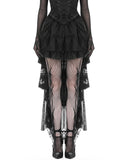 Dark In Love Womens Gothic Ruffled & Shredded Lace Hi-Low Skirt