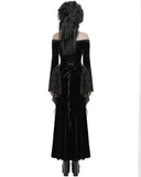 Punk Rave Womens Long Gothic Off Shoulder Maxi Dress With Devore Velvet Contrasts