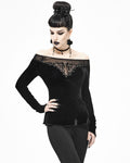 Devil Fashion Incediara Womens Gothic Velvet & Lace Off Shoulder Top