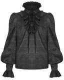 Devil Fashion Mens Gothic Aristocrat Lace Up Ruffle Poet Shirt - Black Jacquard