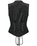 Punk Rave Womens Gothic Spliced Velvet & Faux Leather Asymmetric Waistcoat Vest