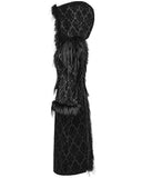 Punk Rave Womens Long Gothic Damask & Faux Fur Hooded Coat