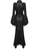 Punk Rave Womens Long Gothic Fitted Maxi Dress With Mesh Contrast - Black