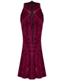 Punk Rave Daily Life Womens Long Gothic Velvet Applique Maxi Skirt - Red