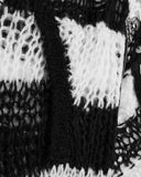 Punk Rave Womens Gothic Striped Shredded Cardigan Sweater - White & Black
