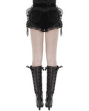 Devil Fashion Womens Gothic Velvet Floral Mesh Embellished Hot Pants Shorts
