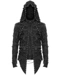 Devil Fashion Mens Apocalyptic Gothic Punk Shredded Lace Up Hooded Top Black