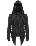 Devil Fashion Mens Apocalyptic Punk Shredded Lace Up Hooded Top