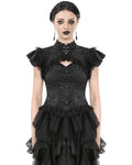 Dark In Love Womens Gothic Jacquard & Lace Keyhole Blouse Top