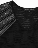 Punk Rave Mens Apocalyptic Gothic Shredded & Studded Broken Knit T Shirt Top