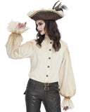 Devil Fashion Womens Embellished Steampunk Gothic Pirate Shirt - Vintage Off-White