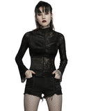 Punk Rave Womens Gothic Split Sheer Skull Mesh Top