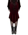 Punk Rave Womens Baroque Gothic Rose Embroidered Velvet Fishtail Skirt - Red & Black