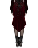 Punk Rave Womens Baroque Gothic Rose Embroidered Velvet Fishtail Skirt - Red & Black