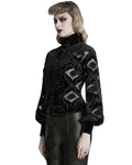 Punk Rave Womens Gothic Velvet Lace Applique Cutout Blouse Top - Black