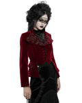 Punk Rave Womens Gothic Embroidered Velvet Cutaway Riding Jacket - Red