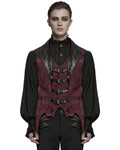 Punk Rave Mens Dark Victorian Gothic Damask Jacquard Waistcoat Vest - Red