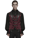 Punk Rave Mens Dark Victorian Gothic Damask Jacquard Waistcoat Vest - Red