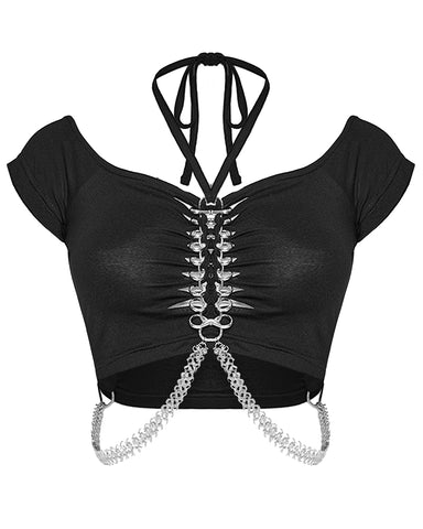 Punk Rave Womens Gothic Punk Twisted Chain Link Cropped Tee