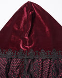 Punk Rave Womens Long Gothic Velvet & Lace Applique Hooded Cloak - Red & Black