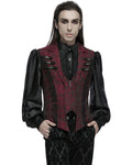 Punk Rave Mens Gothic Jacquard Rose Lace Applique Waistcoat Vest - Red