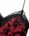 Dark In Love Womens Elegant Gothic Flocked Ivy Cami Corset Top - Red & Black