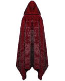 Punk Rave Womens Long Gothic Faux Fur Asymmetric Hooded Winter Cloak - Red