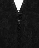 Punk Rave Daily Life Long Gothic Rose Lace & Pleated Mesh Lace Up Maxi Dress