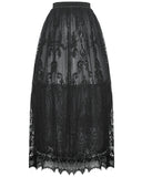 Dark In Love Womens Baroque Gothic Flocked Damask Mesh Maxi Skirt