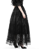 Dark In Love Womens Baroque Gothic Flocked Damask Mesh Maxi Skirt