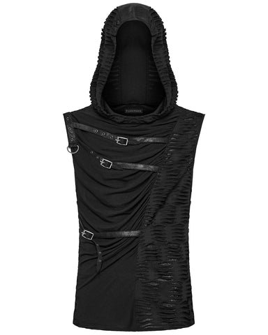 Punk Rave Mens Apocalyptic Gothic Spliced & Shredded Hooded Tank Top Vest