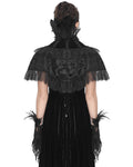 Eva Lady Womens Baroque Gothic Devore Velvet Feathered Shrug Cape Cloak Black