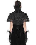 Eva Lady Dark Devore Baroque Gothic Feathered Velvet Shrug Cape