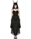 Dark In Love Long Dark Gothic Jacquard Layered Hi-Low Dress