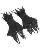 Eva Lady Dark Devore Baroque Gothic Velvet Beaded Cuff Gloves - Black