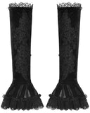 Dark In Love Womens Gothic Velvet & Lace Embroidered Armwarmer Gloves