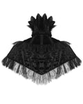 Eva Lady Womens Baroque Gothic Devore Velvet Feathered Shrug Cape Cloak Black