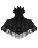 Eva Lady Womens Baroque Gothic Devore Velvet Feathered Shrug Cape Cloak Black