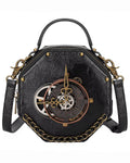 Penny Dreadful Womens Steampunk Clock Handbag Shoulder Bag Black Faux Leather