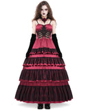 Devil Fashion Womens Long Baroque Gothic Lace Frill Ballgown Wedding Dress - Red