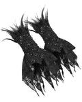 Eva Lady Dark Devore Baroque Gothic Velvet Beaded Cuff Gloves - Black