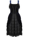 Dark In Love  Gothic Lolita Doll Layered Velvet & Lace Prom Dress - Blue & Black